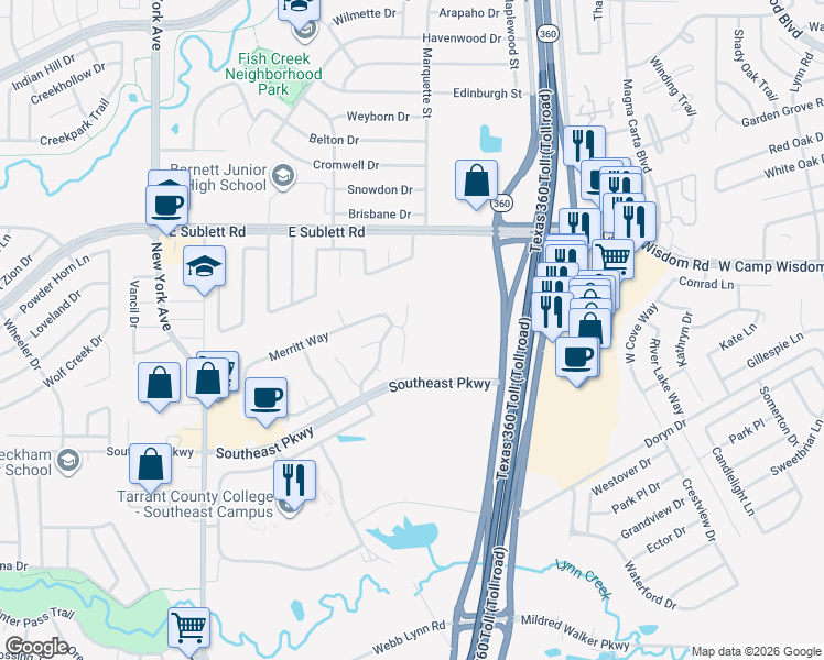 map of restaurants, bars, coffee shops, grocery stores, and more near 6309 Merritt Way Court in Arlington