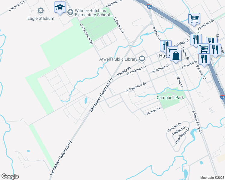 map of restaurants, bars, coffee shops, grocery stores, and more near 731 West Palestine Street in Hutchins