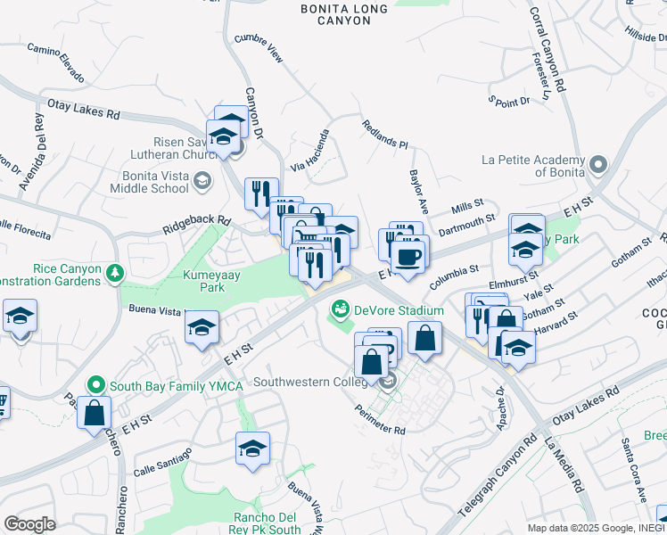 map of restaurants, bars, coffee shops, grocery stores, and more near 790 Otay Lakes Road in Chula Vista