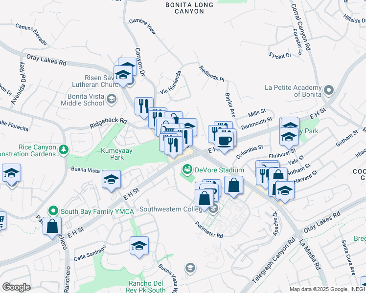 map of restaurants, bars, coffee shops, grocery stores, and more near 790 Otay Lakes Road in Chula Vista