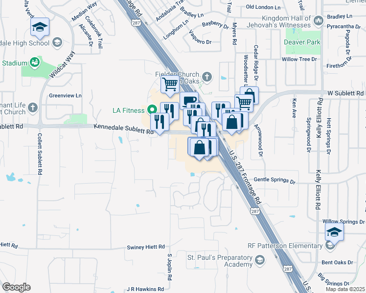 map of restaurants, bars, coffee shops, grocery stores, and more near 5100 West Sublett Road in Arlington
