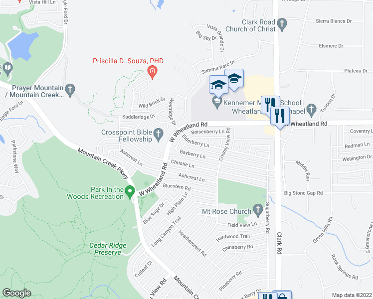 map of restaurants, bars, coffee shops, grocery stores, and more near 7431 Bayberry Lane in Dallas