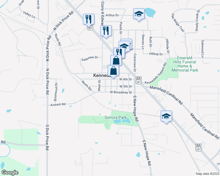 map of restaurants, bars, coffee shops, grocery stores, and more near 311 West 4th Street in Kennedale