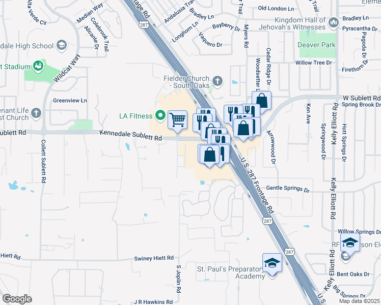 map of restaurants, bars, coffee shops, grocery stores, and more near 5100 West Sublett Road in Arlington