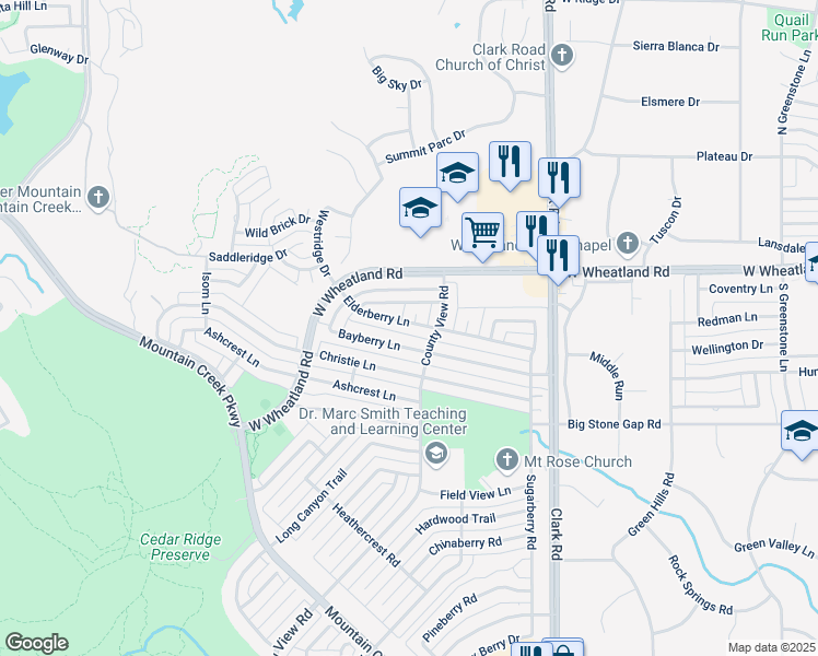 map of restaurants, bars, coffee shops, grocery stores, and more near 7310 Elderberry Circle in Dallas