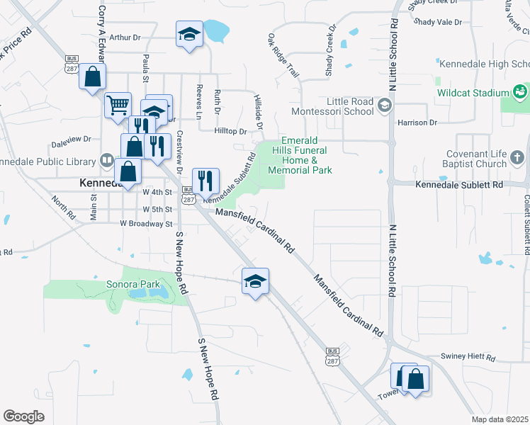 map of restaurants, bars, coffee shops, grocery stores, and more near 330 Kennedale Sublett Road in Kennedale