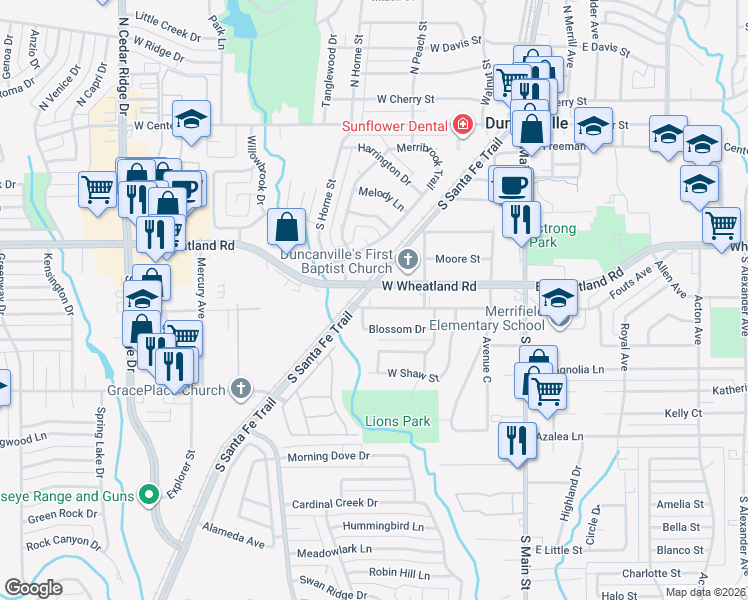 map of restaurants, bars, coffee shops, grocery stores, and more near 330 West Wheatland Road in Duncanville