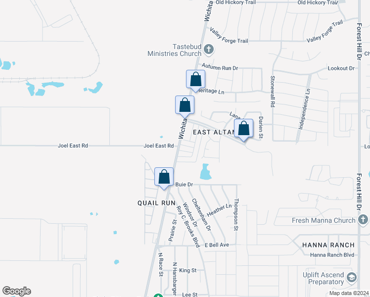map of restaurants, bars, coffee shops, grocery stores, and more near 2706 Rustic Forest Road in Fort Worth