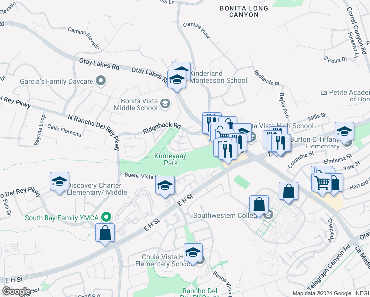 map of restaurants, bars, coffee shops, grocery stores, and more near 1380 Callejon Palacios in Chula Vista