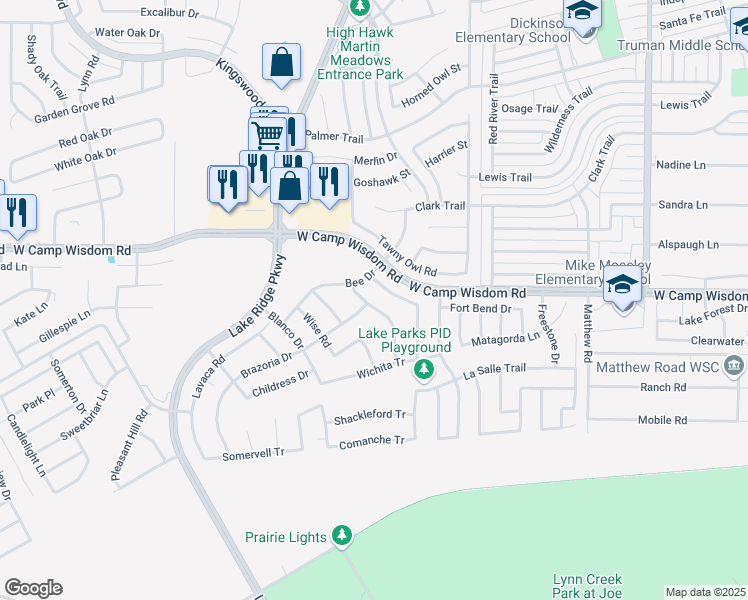 map of restaurants, bars, coffee shops, grocery stores, and more near 2364 Collin Drive in Grand Prairie
