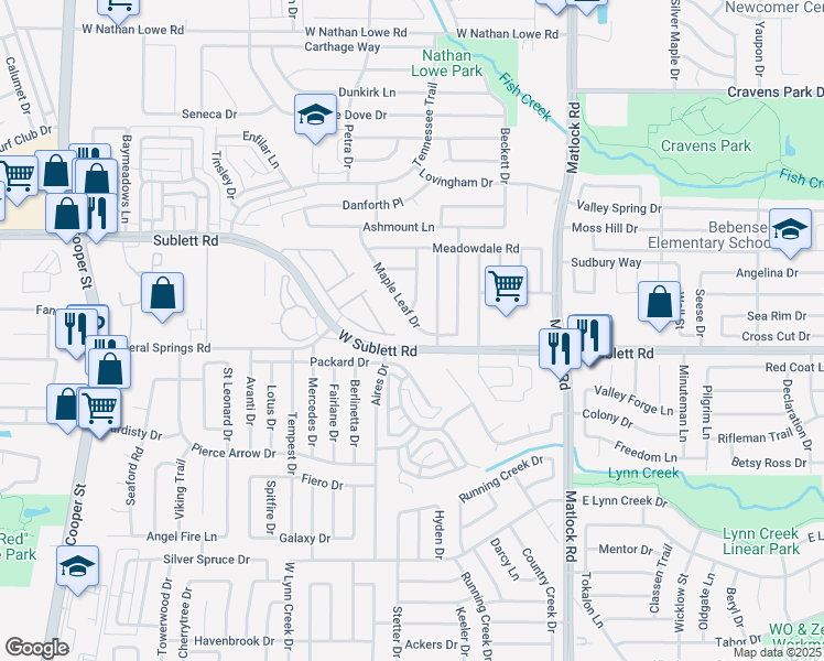 map of restaurants, bars, coffee shops, grocery stores, and more near 6106 Maple Leaf Drive in Arlington