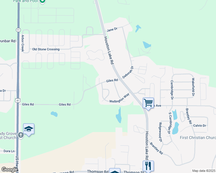map of restaurants, bars, coffee shops, grocery stores, and more near 108 Giles Rd in Warner Robins