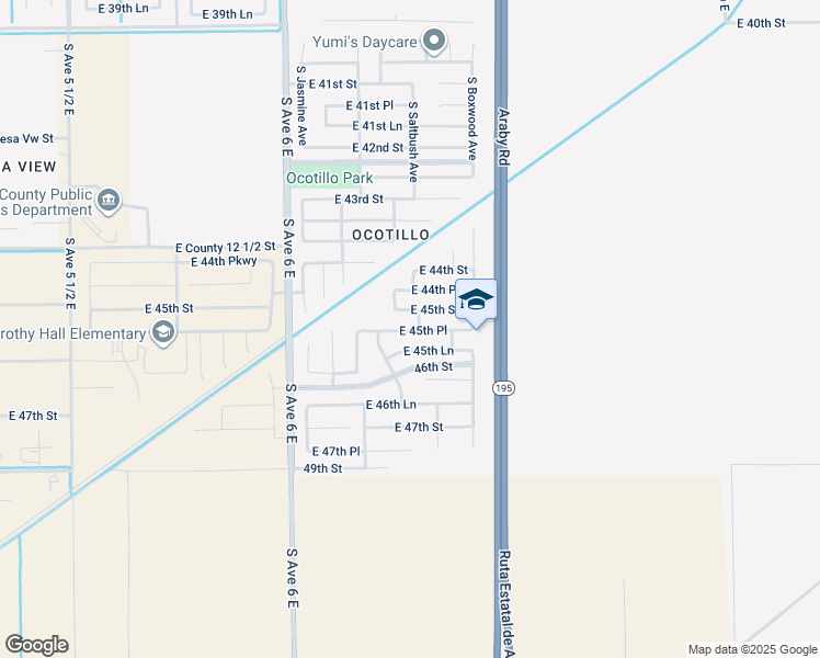 map of restaurants, bars, coffee shops, grocery stores, and more near 6272 East 45th Place in Yuma