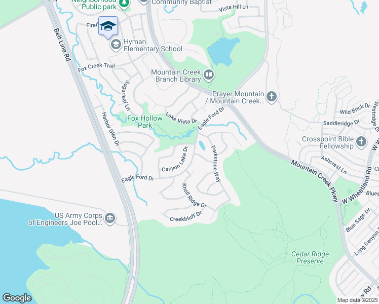 map of restaurants, bars, coffee shops, grocery stores, and more near 6304 Canyon Lake Drive in Dallas