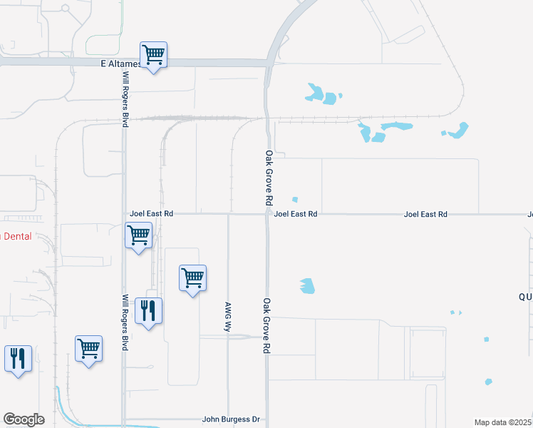 map of restaurants, bars, coffee shops, grocery stores, and more near 1500 Joel East Road in Fort Worth