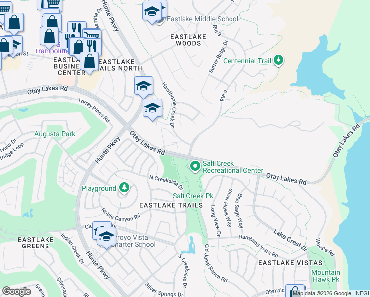 map of restaurants, bars, coffee shops, grocery stores, and more near 1180 Woods Drive in Chula Vista