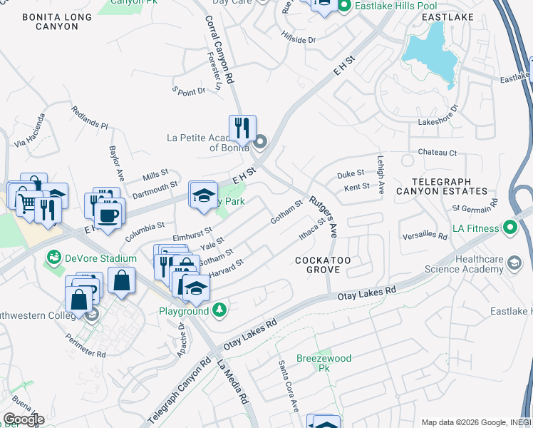 map of restaurants, bars, coffee shops, grocery stores, and more near 1777 Yale Street in Chula Vista