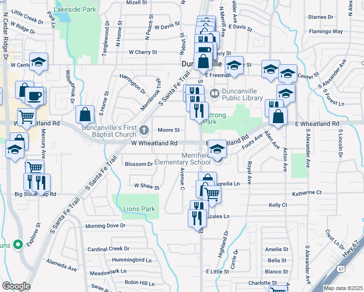map of restaurants, bars, coffee shops, grocery stores, and more near 211 West Wheatland Road in Duncanville