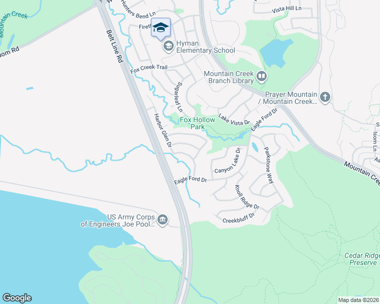 map of restaurants, bars, coffee shops, grocery stores, and more near 6514 Portside Ridge Lane in Dallas