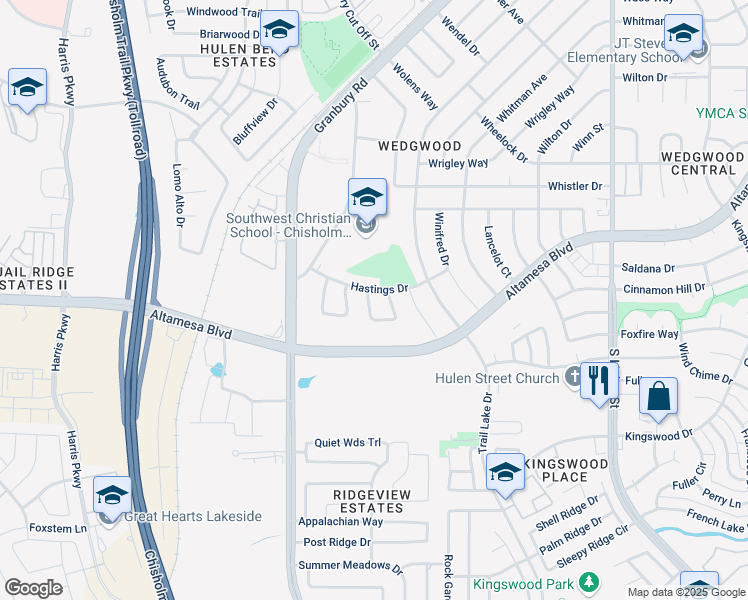 map of restaurants, bars, coffee shops, grocery stores, and more near 5201 Hastings Drive in Fort Worth