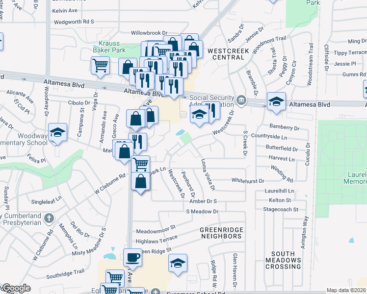 map of restaurants, bars, coffee shops, grocery stores, and more near 3200 Currie Street in Fort Worth