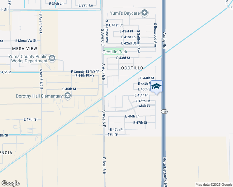 map of restaurants, bars, coffee shops, grocery stores, and more near 4521 South Agave Avenue in Yuma