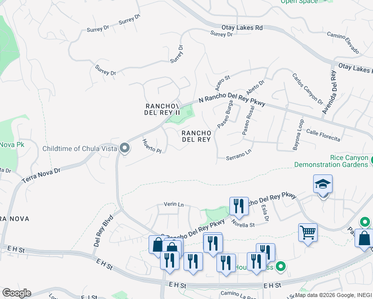 map of restaurants, bars, coffee shops, grocery stores, and more near 884 Lagasca Place in Chula Vista