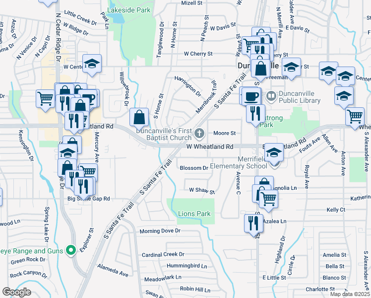 map of restaurants, bars, coffee shops, grocery stores, and more near 330 West Wheatland Road in Duncanville