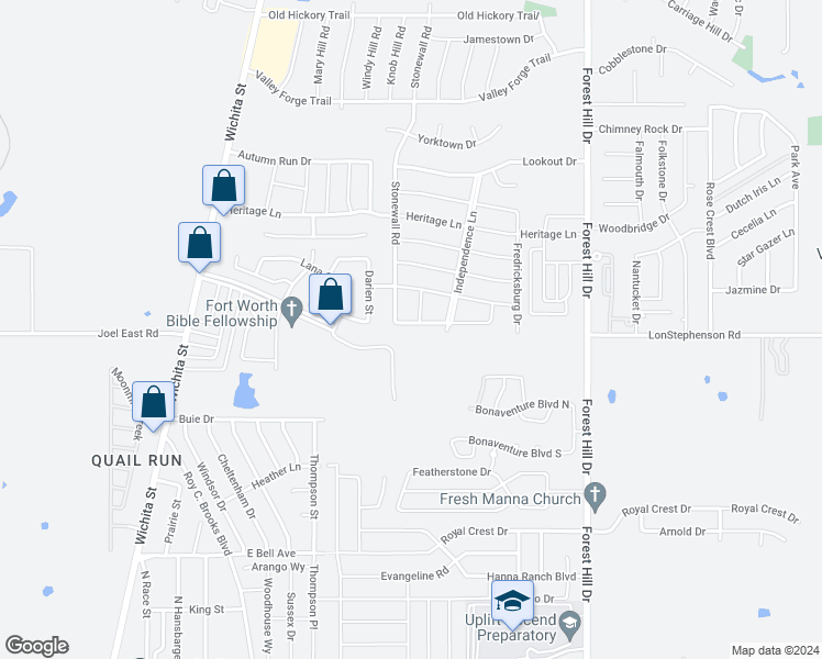 map of restaurants, bars, coffee shops, grocery stores, and more near 3236 Chalmette Court in Forest Hill