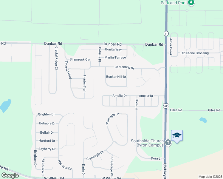 map of restaurants, bars, coffee shops, grocery stores, and more near 129 Ticonderoga Drive in Byron