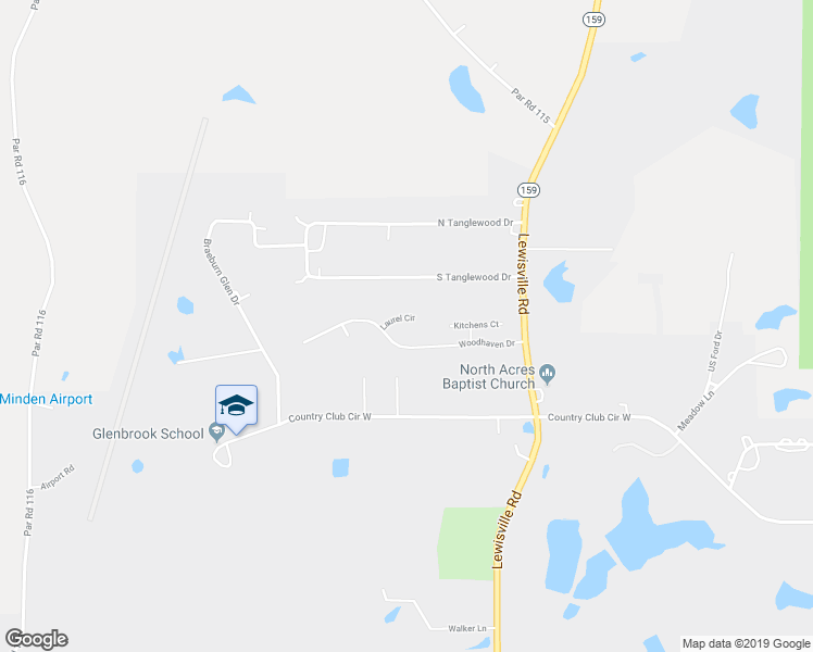 map of restaurants, bars, coffee shops, grocery stores, and more near 104 Laurel Circle in Minden