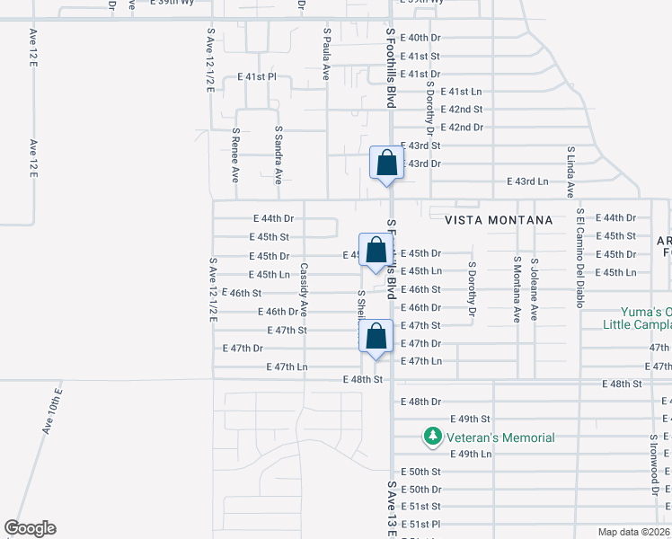 map of restaurants, bars, coffee shops, grocery stores, and more near 12773 East 45th Drive in Yuma