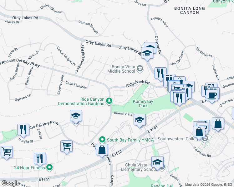 map of restaurants, bars, coffee shops, grocery stores, and more near 713 Marbella Circle in Chula Vista
