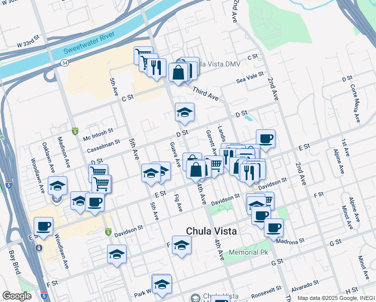 map of restaurants, bars, coffee shops, grocery stores, and more near 135 4th Avenue in Chula Vista