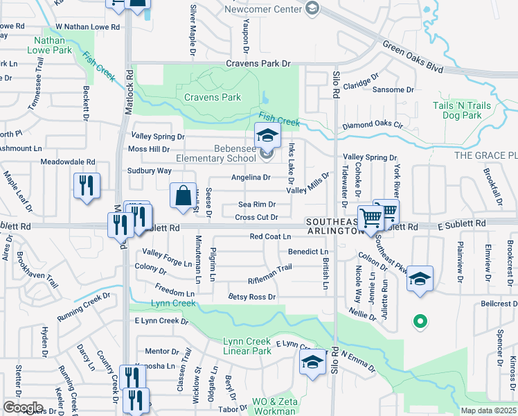 map of restaurants, bars, coffee shops, grocery stores, and more near 508 Sea Rim Dr in Arlington