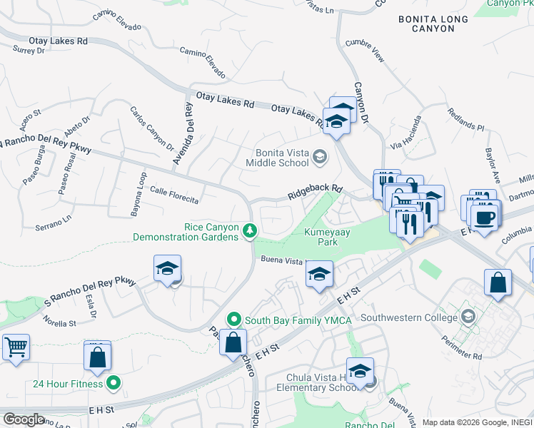 map of restaurants, bars, coffee shops, grocery stores, and more near 713 Marbella Circle in Chula Vista
