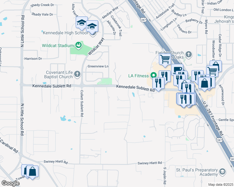 map of restaurants, bars, coffee shops, grocery stores, and more near 1255 Wendy Ct in Kennedale