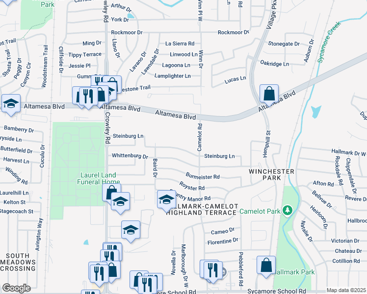 map of restaurants, bars, coffee shops, grocery stores, and more near 1520 Steinburg Lane in Fort Worth