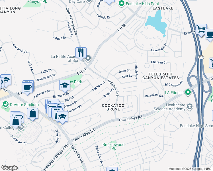 map of restaurants, bars, coffee shops, grocery stores, and more near 1875 Loyola Court in Chula Vista