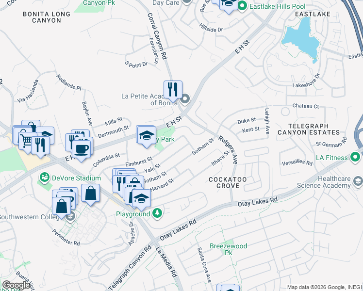 map of restaurants, bars, coffee shops, grocery stores, and more near 1777 Yale Street in Chula Vista