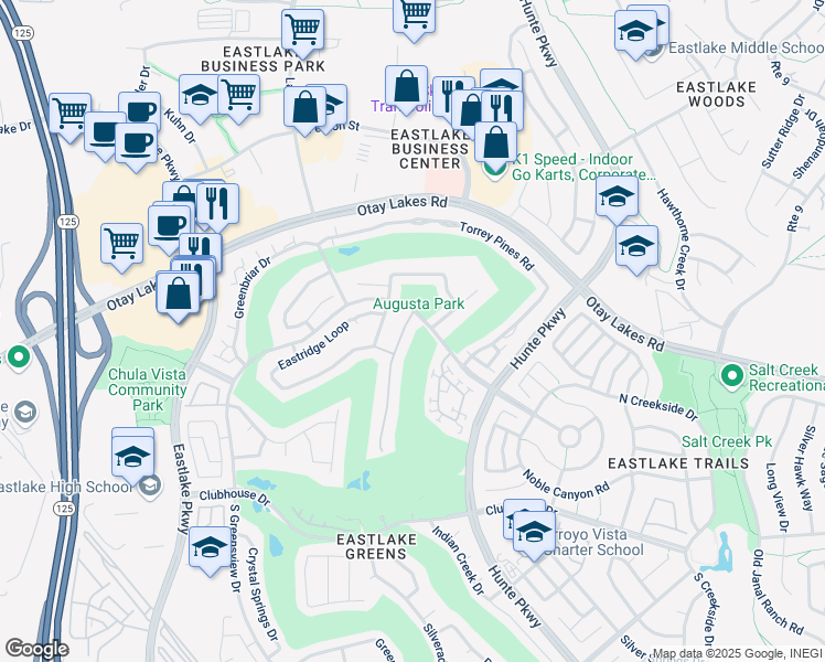 map of restaurants, bars, coffee shops, grocery stores, and more near 1083 Augusta Place in Chula Vista