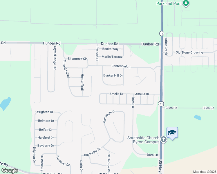 map of restaurants, bars, coffee shops, grocery stores, and more near 129 Ticonderoga Drive in Byron