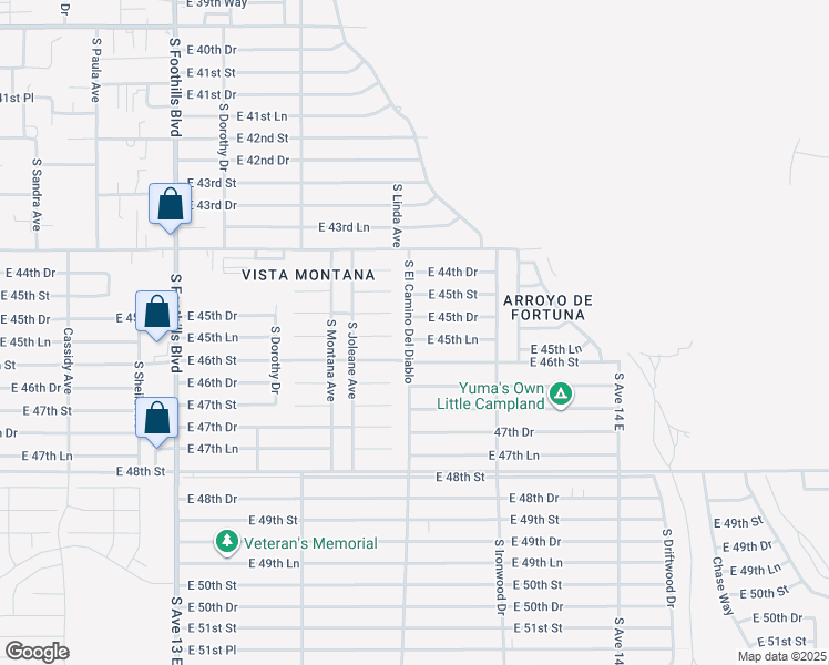 map of restaurants, bars, coffee shops, grocery stores, and more near 12623-12687 El Camino Del Diablo in Yuma
