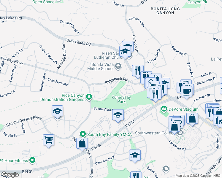 map of restaurants, bars, coffee shops, grocery stores, and more near 1350 Callejon Cervantes in Chula Vista