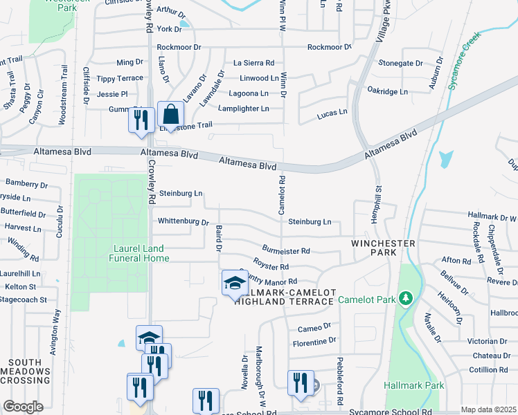 map of restaurants, bars, coffee shops, grocery stores, and more near 1520 Steinburg Lane in Fort Worth