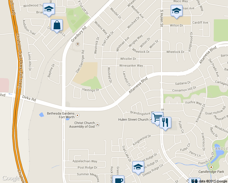 map of restaurants, bars, coffee shops, grocery stores, and more near 6912 Winifred Drive in Fort Worth