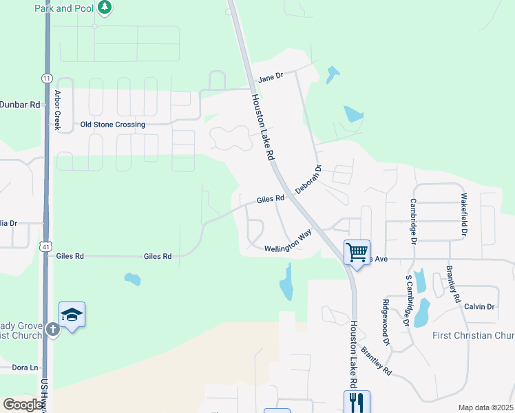 map of restaurants, bars, coffee shops, grocery stores, and more near 108 Giles Rd in Warner Robins