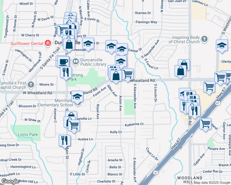 map of restaurants, bars, coffee shops, grocery stores, and more near 427 Allen Avenue in Duncanville