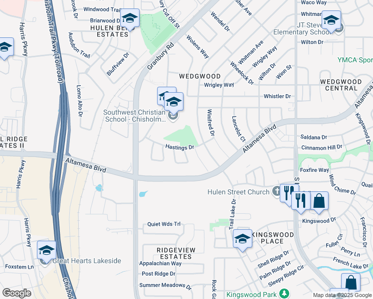 map of restaurants, bars, coffee shops, grocery stores, and more near 5201 Hastings Drive in Fort Worth