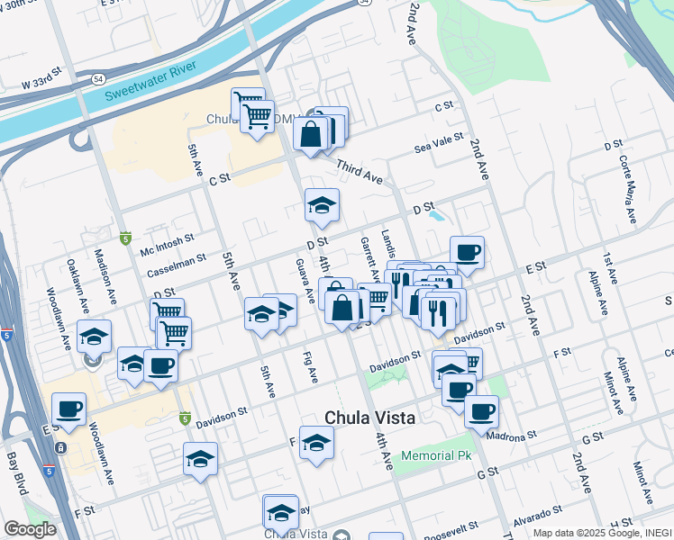 map of restaurants, bars, coffee shops, grocery stores, and more near 135 4th Avenue in Chula Vista